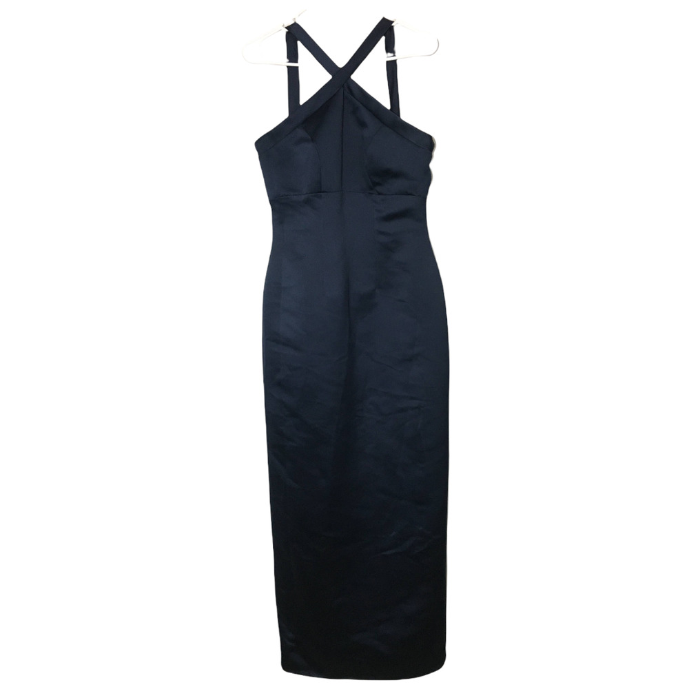 NWOT Watters & Watters Long Cocktail Evening Bridesmaid Dress Navy Blue Satin 8